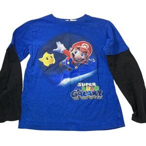 Vintage Super Mario Galaxy T-Shirt Boys M 7/8 Long Sleeve Tee Gamer Retro Y2K